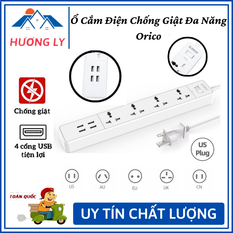 Ổ Cắm Điện Đa Năng Chống Giật Orico Ổ Điện 2500W Tích Hợp 4 Cổng Sạc USB 5V-2.4A - Bảo Hành 12 Tháng