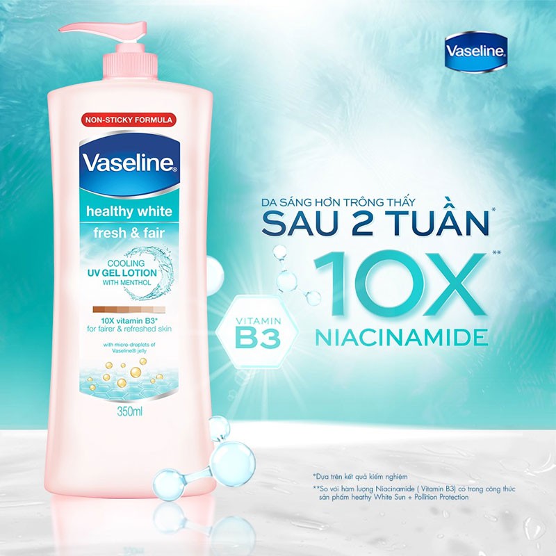 Sữa Dưỡng Thể Vaseline Dịu Mát Sáng Da Healthy White Fresh & Fair Cooling UV Gel Lotion 350ml