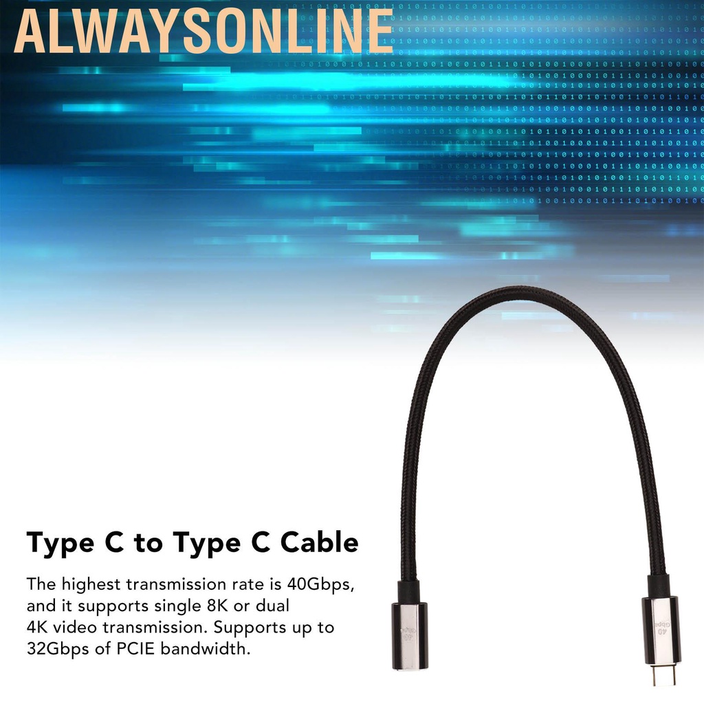 Alwaysonline USB C to Cable Type USB4.0 Data for Thunderbolt 4 PD100W Fast Charging 40Gbps 8K 60Hz Extension