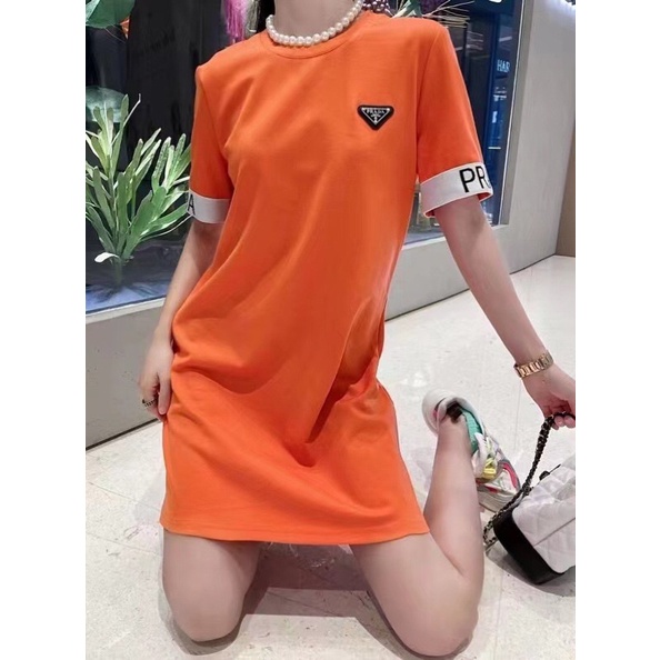 Đầm dáng suông ngắn cổ tròn thương hiệu Prada cao cấp