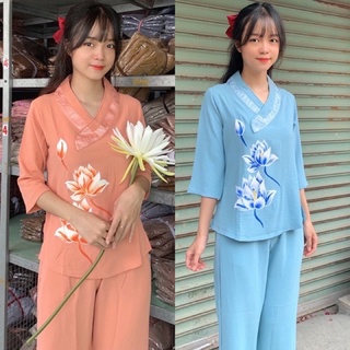 Đồ Lam Đi Chùa ##Tim Bầu in Hoa ## Đồ Bộ Nữ Quần áo