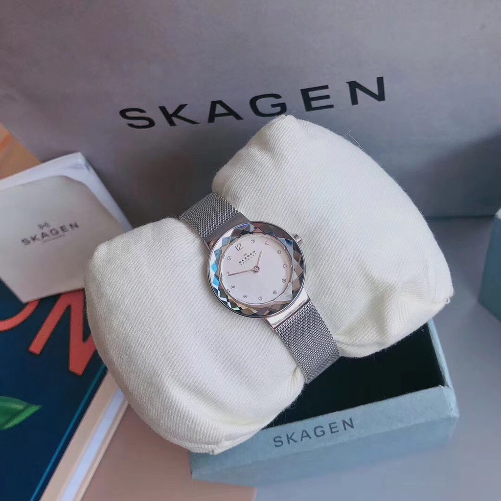 đồng hồ nữ skagen 456sss màu trắng size 28mm dong ho nu