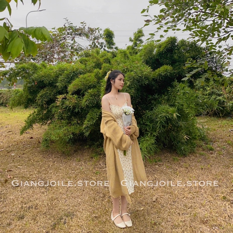 Giangjoile Cadigan mix váy hoa nhí dài