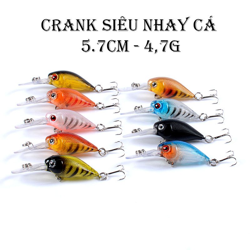 mồi cá giả crank 5,7cm - 4,7g - Mồi giả chuyên bắt cá rô phi, rô ta, chuối, lóc, sộp, thiểu, ngão, chim