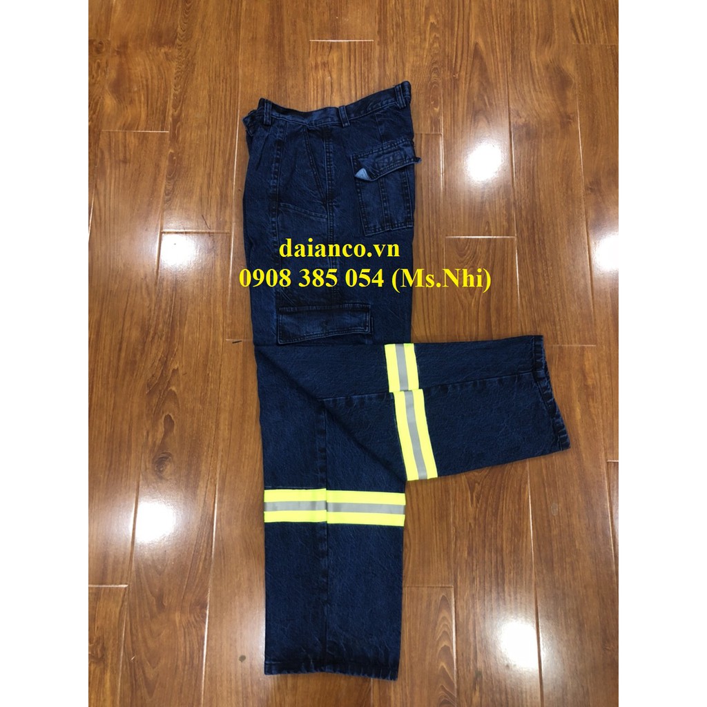 Quần lẻ jeans Điện Lực xanh đen may kèm dây phản quang ở đầu gối-Đủ Size-Vải dày dặn-Hình thật