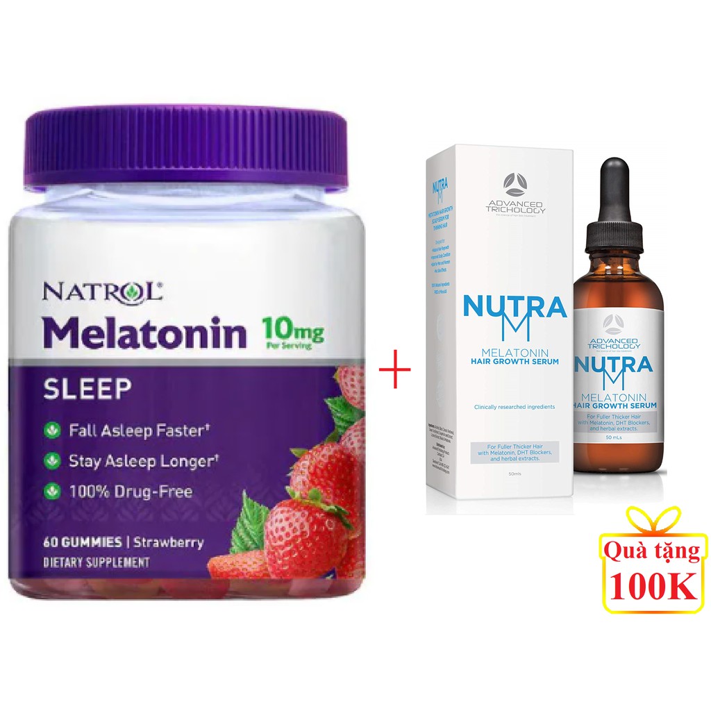 [🎁Quà tặng 100K Nutra] Kẹo dẻo vị dâu Natrol Gummies with Melatonin 10mg fall asleep ngủ ngon 60 90 140 180v