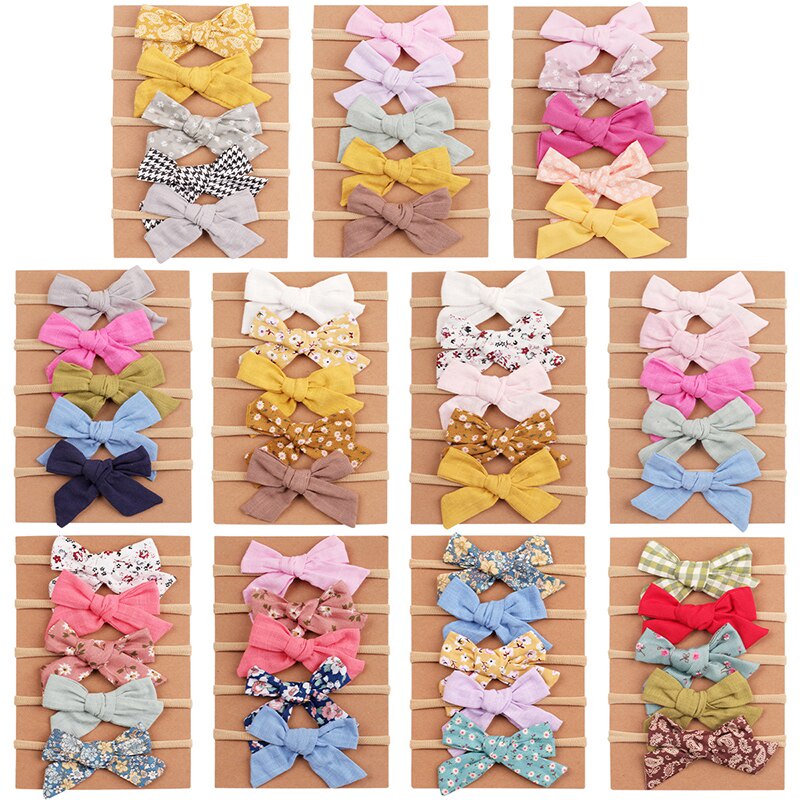 Set 5 Băng Đô Vải Lanh Mềm Mại Co Giãn Dành Cho Bé Gái Sơ Sinh