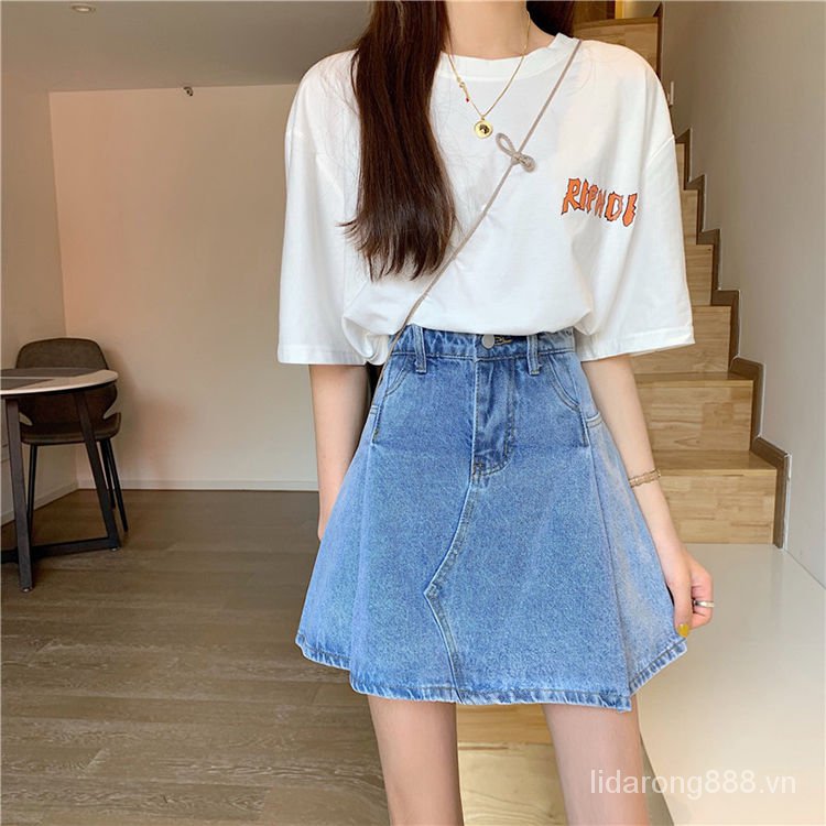 Quần Short Jeans Giả Váy Cạp Cao Phong Cách Hàn Quốc Cho Nữ Fb6X