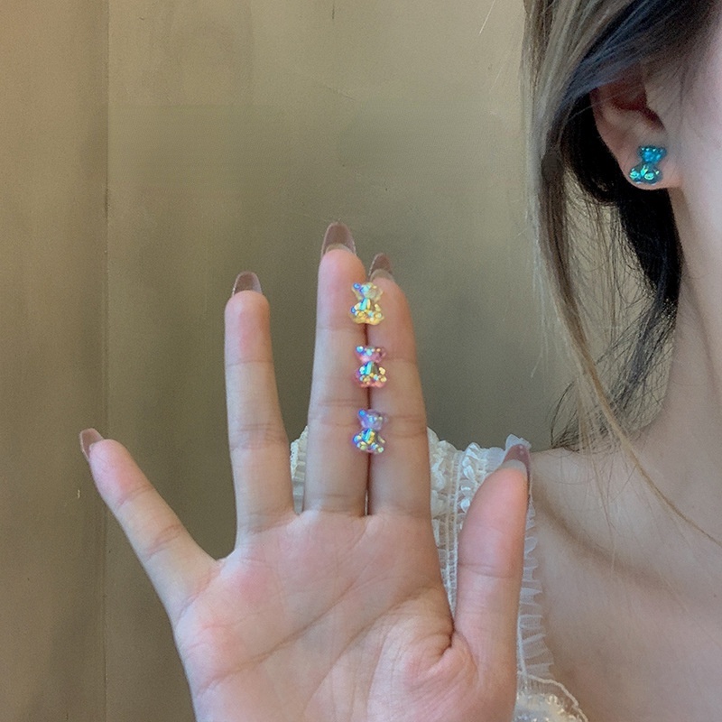 Đôi bông tai hình gấu hoạt hình bằng nhựa resin acrylic màu kẹo dễ thương cho bé gái