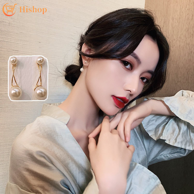 Hoa Tai Dáng Dài Đính Ngọc Trai Nhân Tạo Phong Cách Hàn Quốc