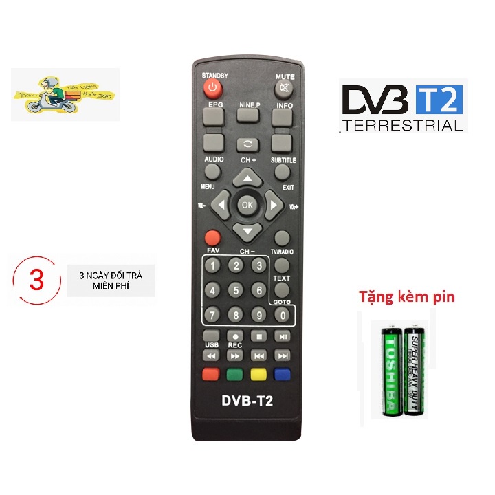 Điều khiển DVB-T2 loại tốt thay thế điều khiển zin theo máy - tặng kèm pin  chính hãng  - Remote DVB-T2