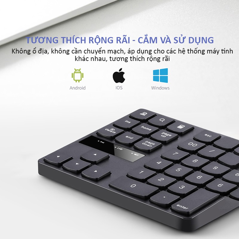 Bàn phím số mini gồm 35 phím cơ bản, đa năng tiện ích, dùng cho máy tính tiền,laptop, smartphone, bảo hành 12 tháng M533