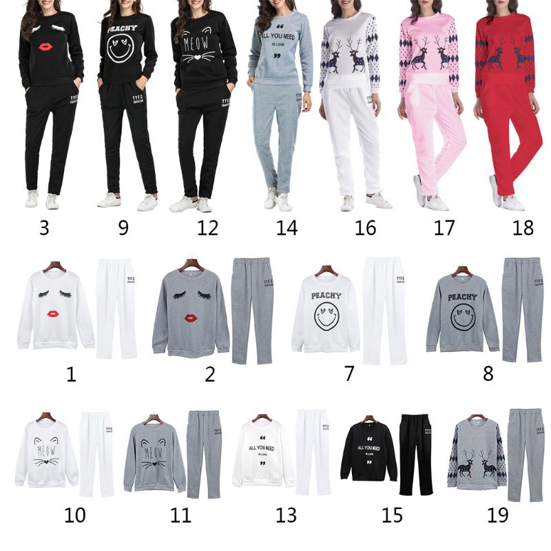 Xiangbao Bộ Đồ Màu Trơn In Hình Tuần Lộc Giáng Sinh Dễ Thương Cho Nữ