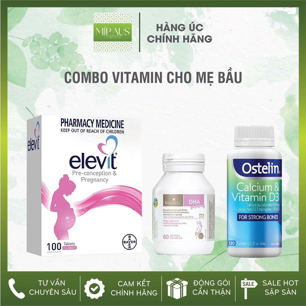 Combo Vitamin cho Mẹ Bầu (Elevit + DHA + Canxi)