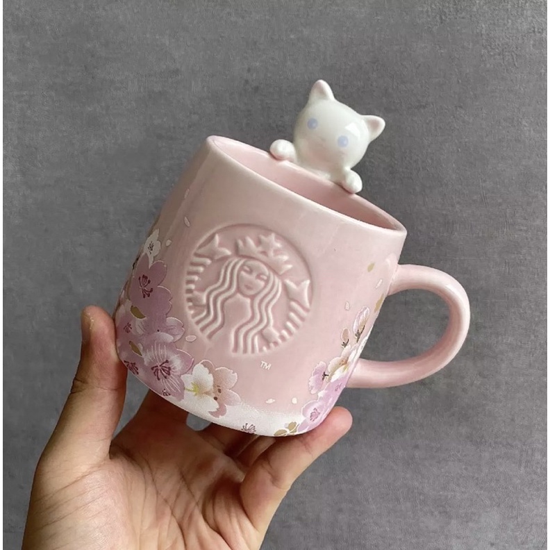 Starbucks cốc hình mèo dễ thương mùa hoa anh đào màu hồng