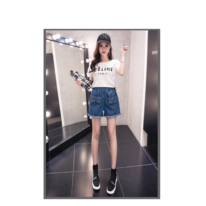 quần short jean big size lưng thun 2 túi mặt mèo size đại 75-95kg