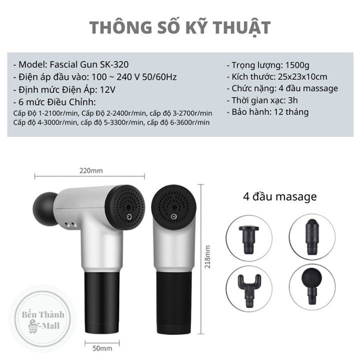 Máy massage cầm tay 6 chế độ tăng mạnh dần trị đau nhức mỏi toàn thân- Bảo hành 12 Tháng