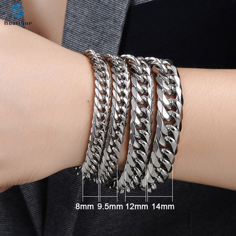 Vòng tay kiểu mắt xích vuông bằng thép titan thời trang cho nam kích thước 8 / 9.5 / 12 / 14mm | BigBuy360 - bigbuy360.vn