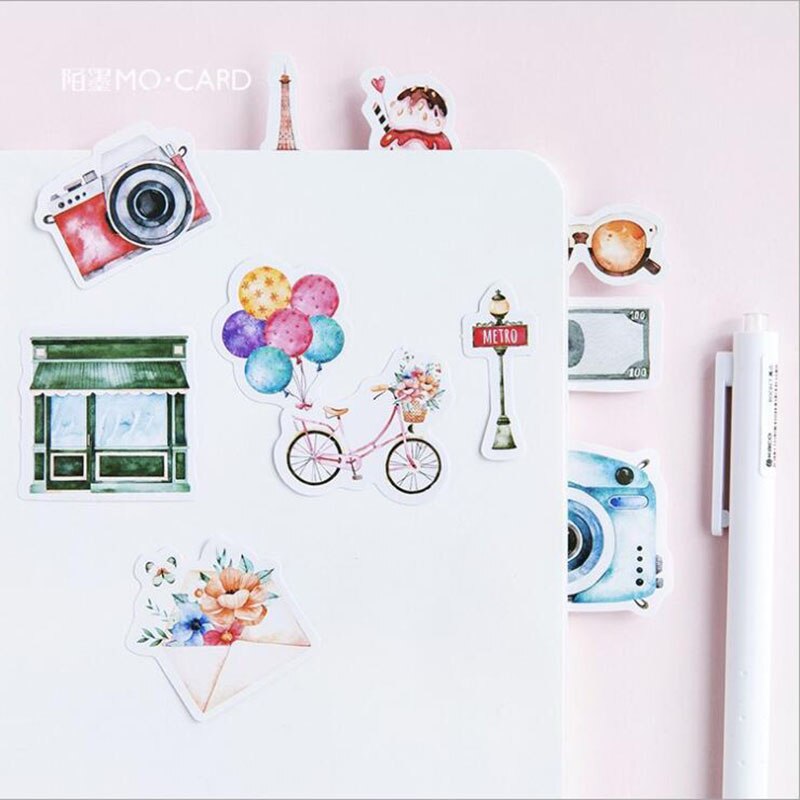 46pcs/ Box，Travel Box Stickers Notebook Albums Kawaii Decoration Craft Gifts Scrapbook Seal Stickers Decor Children's Stationery