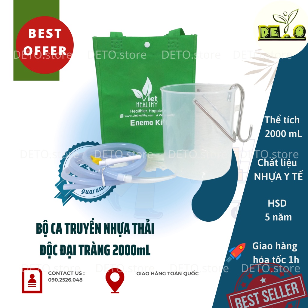 Bộ bình truyền VIETHEALTHY thải độc đại tràng enema cà phê 2 lít (Coffee Enema Detox Kit)