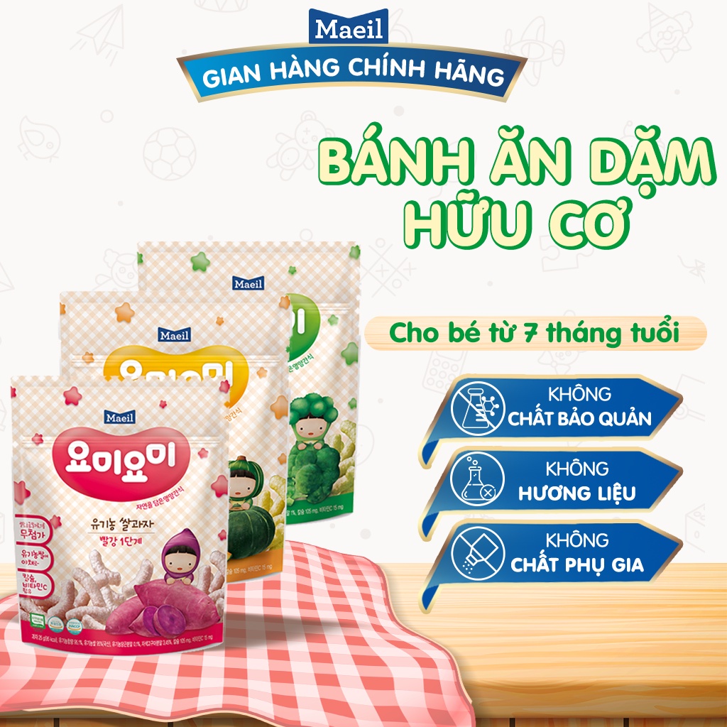 [Maeil chính hãng] Bánh ăn dặm hữu cơ Yommy Yommy Maeil Hàn Quốc cho bé từ 7M bịch 25G