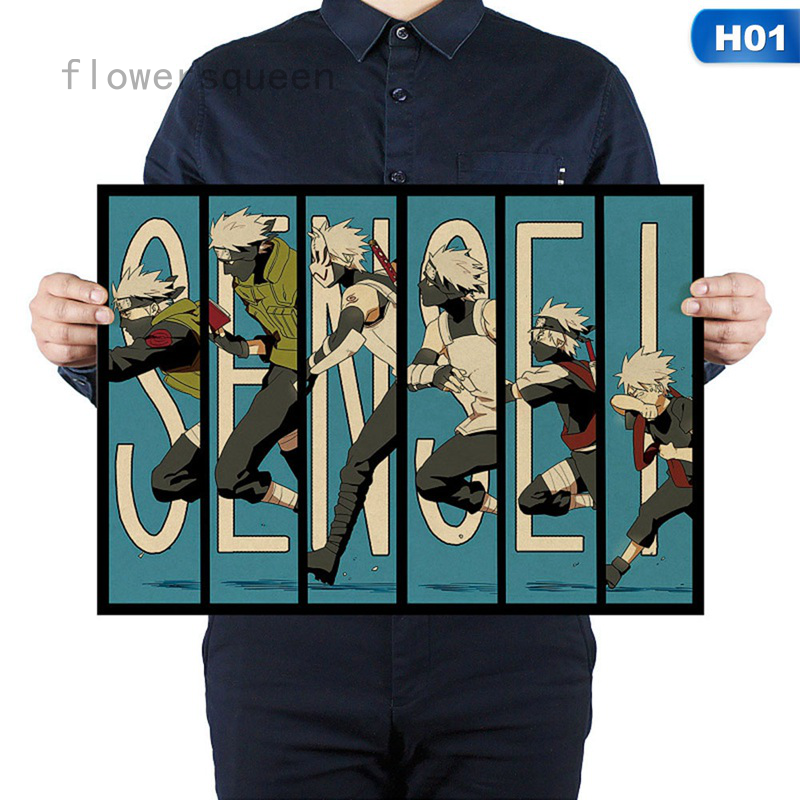 flowersqueen Poster dán tường trang trí họa tiết hoạt hình Naruto phong cách retro