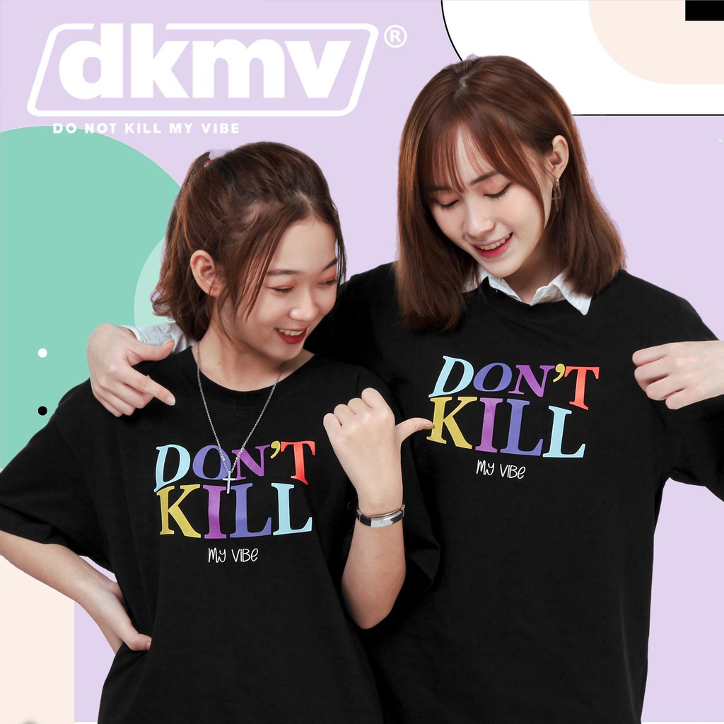 Áo thun nữ cotton màu đen form rộng in chữ | DKMV Color Tee