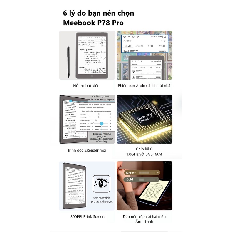 Máy đọc sách Meebook P78 pro 2022 + Bao da + Bút - Tặng kho sách của Bibox 23.000 cuốn - Hàng chính hãng