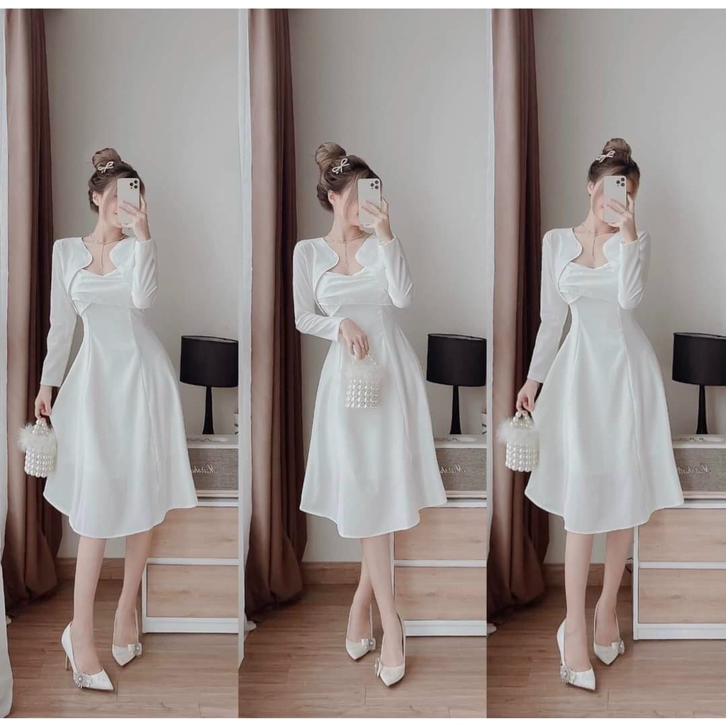 Sét Đầm Váy Nữ Chất Voan 2 Dây ( Có Mút Ngực, Có Lót Trong ) & Áo Khoác Ngoài Thun Gân Thiết Kế Sang Chảnh Đi Dự Tiệc