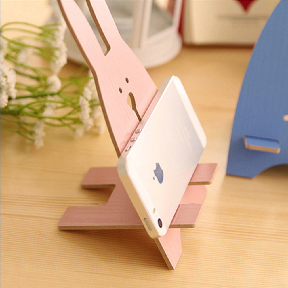 Giá đỡ điện thoại di động/máy tính bảng iPhone Huawei Xiaomi thông dụng để bàn bằng gỗ kiểu dáng hoạt hình dễ thương