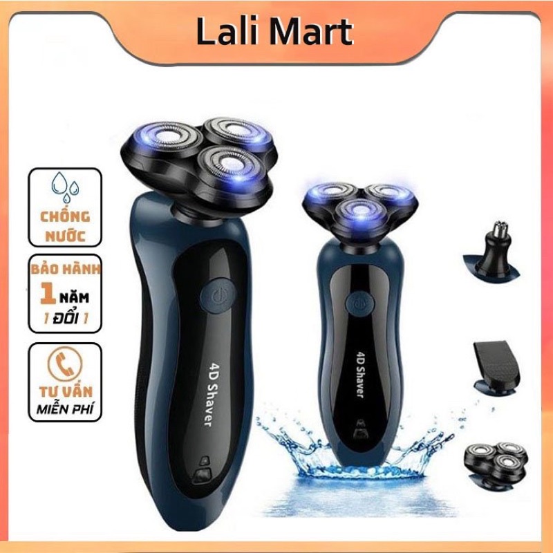 Máy Cạo Râu Nam 3 Lưỡi Xoay Cao Cấp Shaver 4D Chống Nước IPX7 Chính Hãng