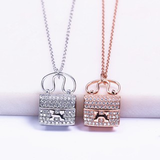 Dây chuyền nữ mạ titan mặt hình túi xách chữ H đính đá phong cách Hàn Quốc trang sức nữ thời trang thanh lịch