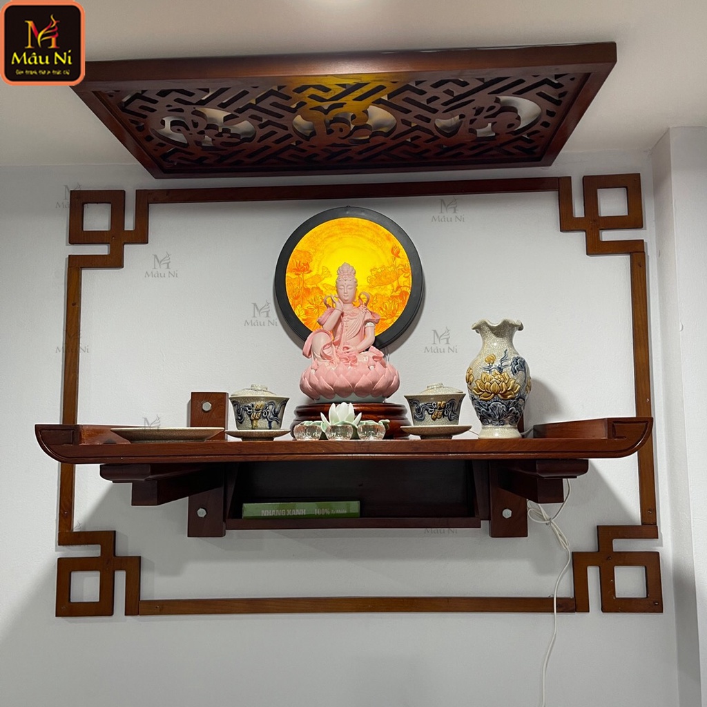 Sx - ĐÈN THỜ hào quang MÂU NI  in trúc chỉ, khung sắt, Đường kính 30cm (đặt tượng thờ