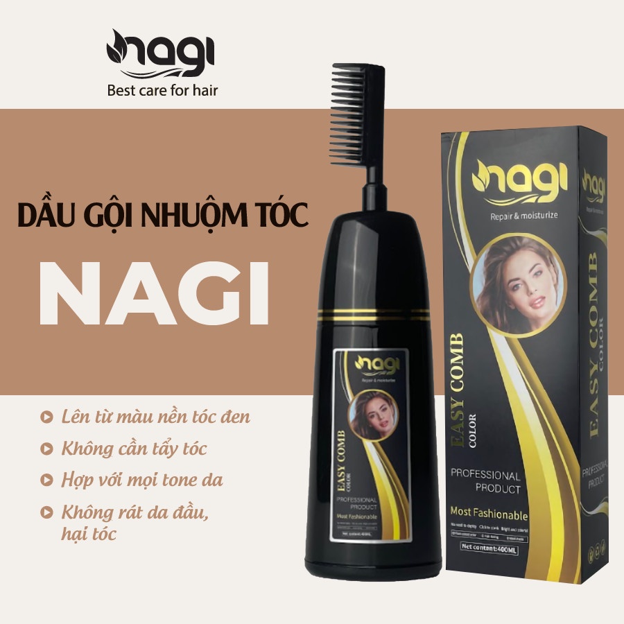 Dầu gội nhuộm tóc Nagi, dầu gội thảo dược chiết xuất từ thiên nhiên không gây khô xơ tóc chai 400ml