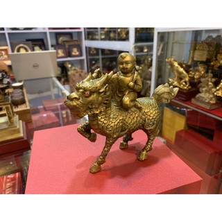 Tượng kỳ lân tống tử bằng đồng cao 12cm
