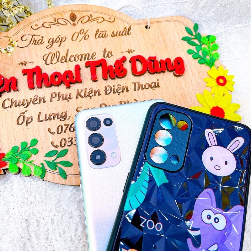 Ốp lưng OPPO RENO5 hình thú dễ thương viền dẻo vân kim cương