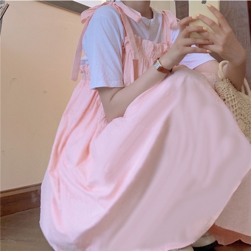 Váy Hai Dây Form Rộng Phong Cách Hàn Quốc Ngọt Ngào