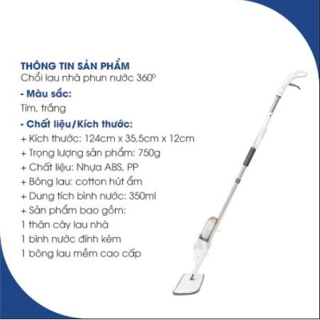 Chổi lau nhà phun sương 2 trong 1, xoay 360 độ tiện lợi, tặng thêm 1 giẻ lau để thay thế