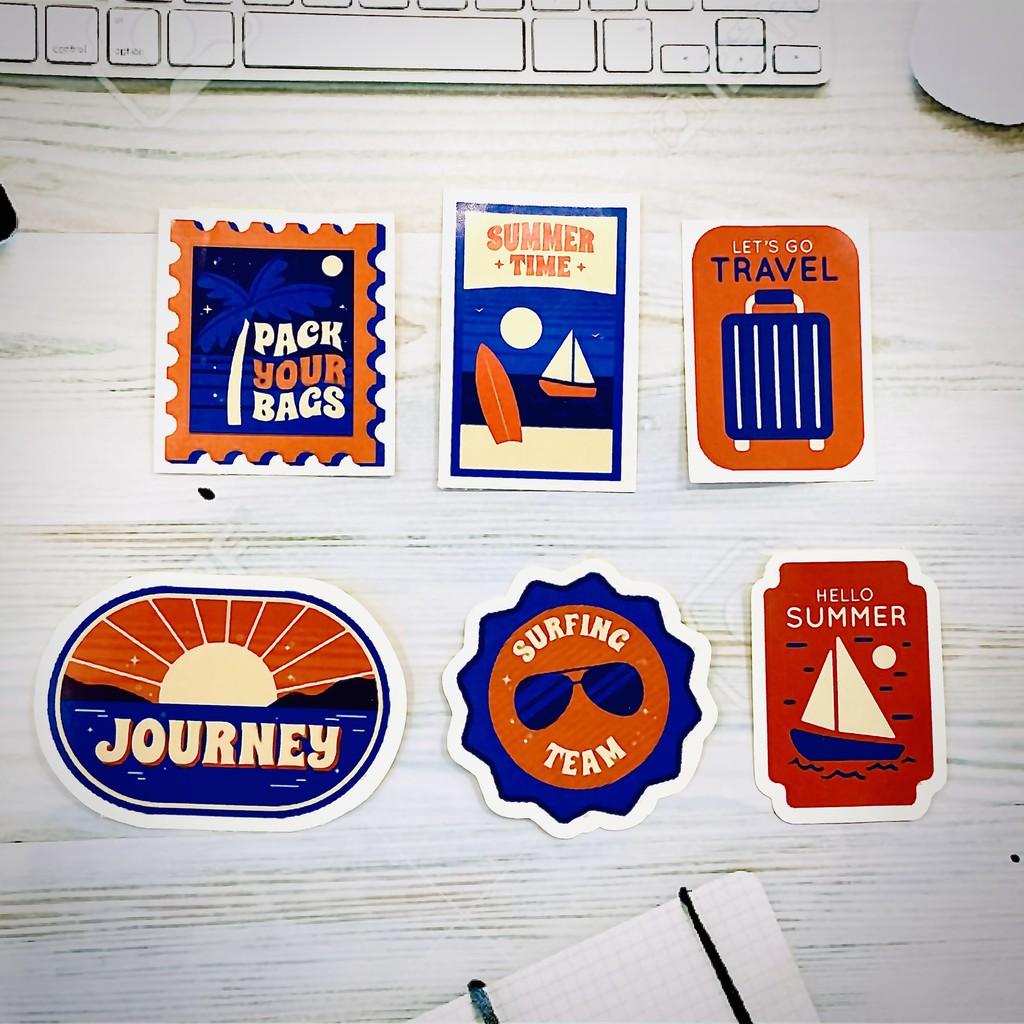 Sticker summer holiday dán trang trí laptop, máy tính bỏ túi, vali, điện thoại, đàn ghita, hộp