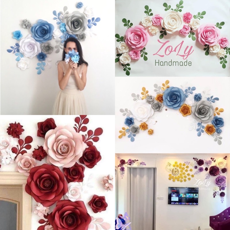 Set hoa giấy dễ thương trang trí shop, trang trí sinh nhật