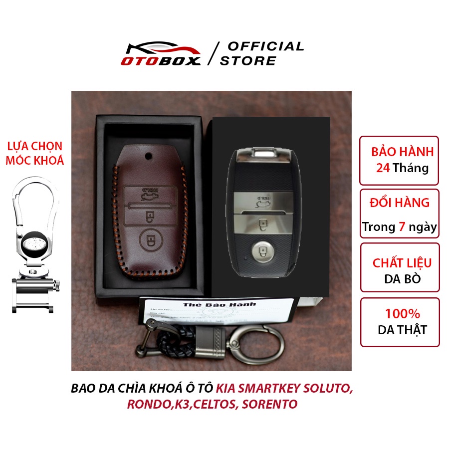 Bao da chìa khoá ô tô smartkey kia seltos, cerato, soluto, rio, ronda bọc chìa khoá ô tô da cao cấp bảo vệ chống xước