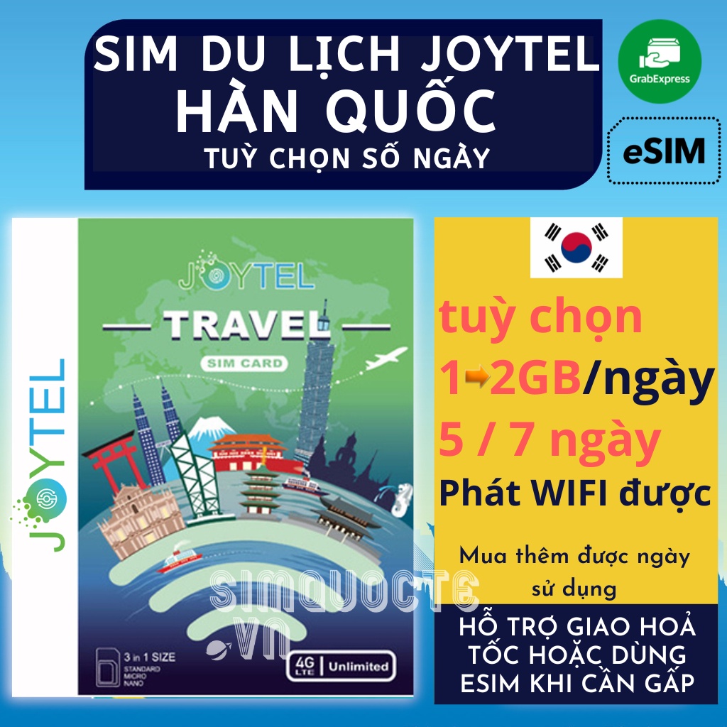 Sim Du Lịch 4G Hàn Quốc JOYTEL Tốc Độ Cao 1000GB Hỗ trợ Giao Nhanh và Esim