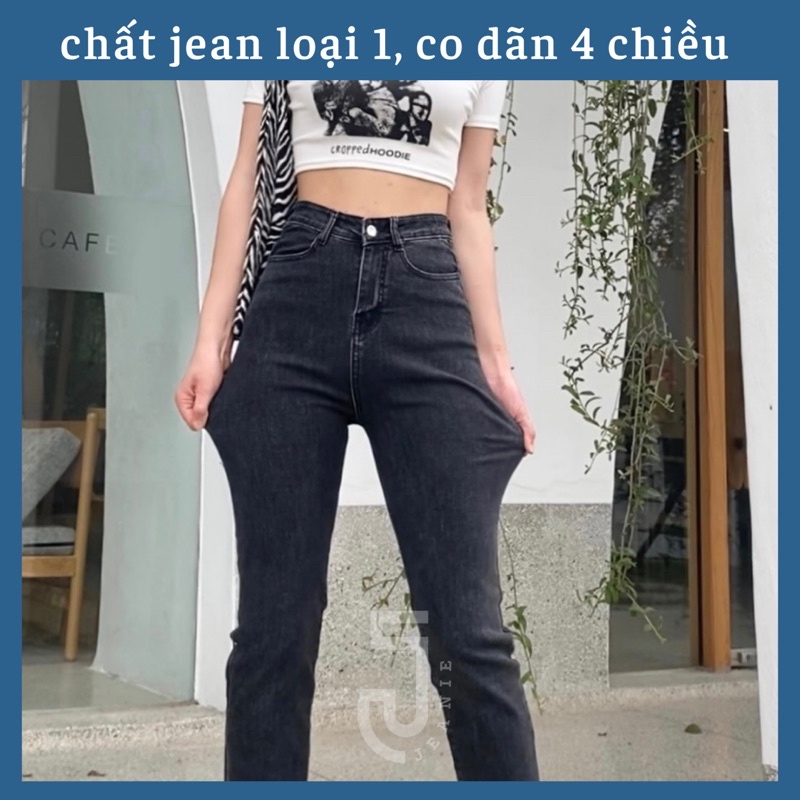 Quần jean nữ ống đứng lưng cao, form ống suông chất bò đẹp co dãn tốt