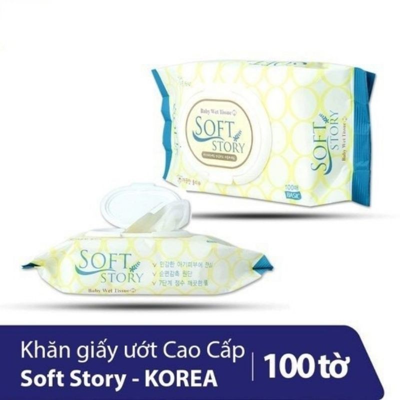 [SALE XẢ KHO] Khăn Giấy Ướt Cao Cấp Cho Bé Baby Wet Tissue Soft Story 100 Tờ (Hàn Quốc)