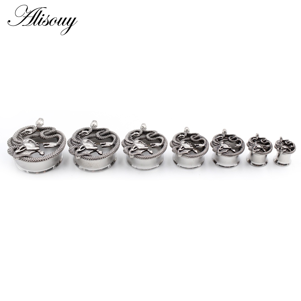 Alisouy Set 2 Khuyên Nong Tai Hình Đầu Rắn Bằng Thép Không Gỉ 6-25mm