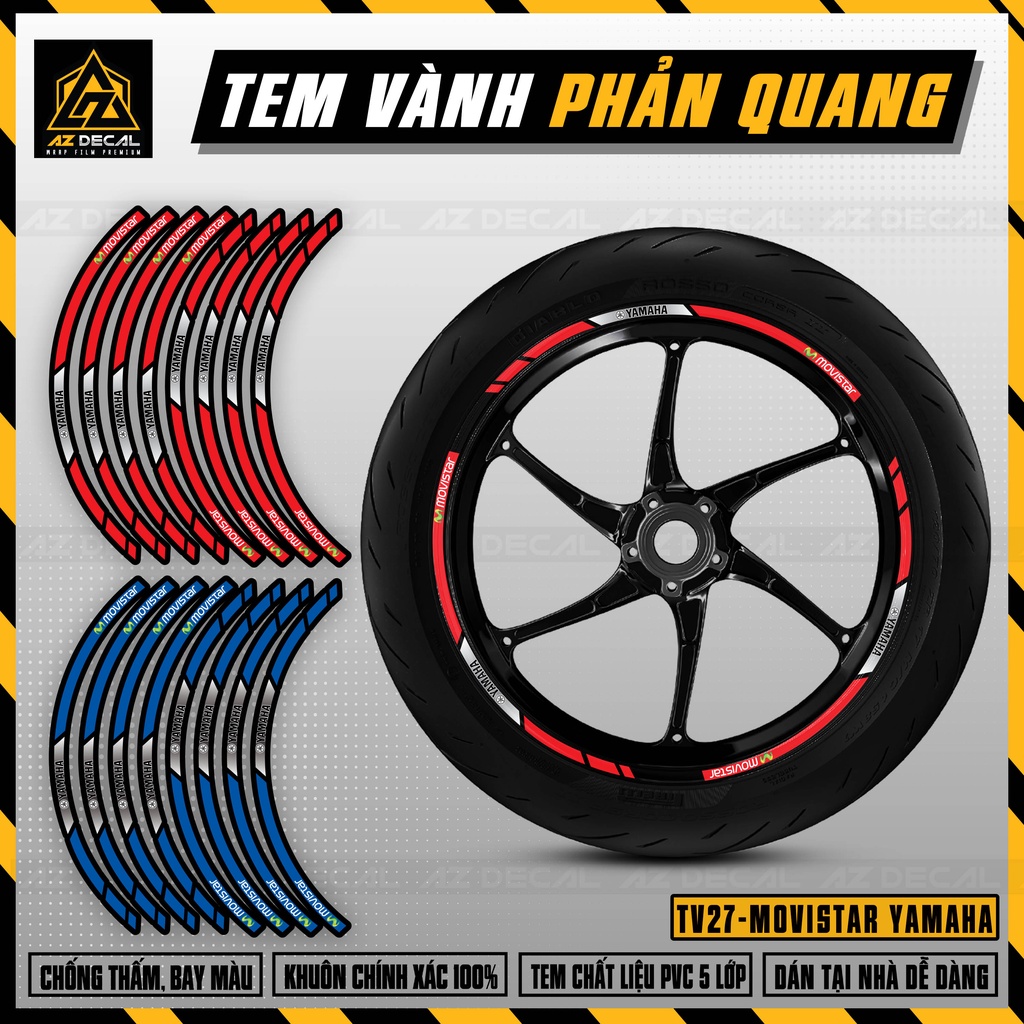 Tem Vành Yamaha Phản Quang Movistar Yamaha | TV27 | Decal Chống Thấm Nước, Chống Bay Màu