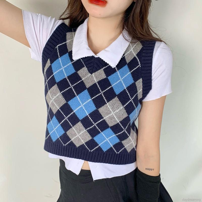 Áo Tank Top Dệt Kim Cổ Chữ V Kẻ Sọc Màu Tương Phản Cá Tính Cho Nữ | BigBuy360 - bigbuy360.vn