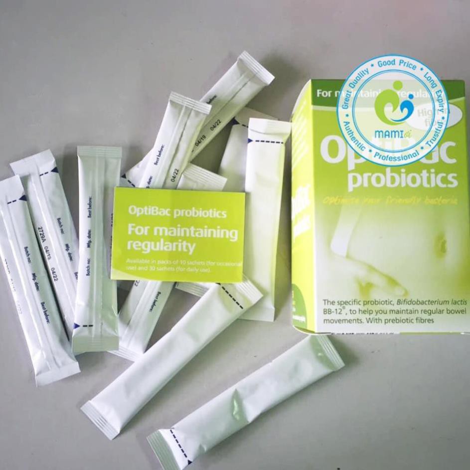 Men vi sinh (30 gói) hỗ trợ táo bón cho trẻ từ 1 tuổi Optibac Probiotics xanh lá, UK