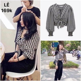 Bán sỉ Áo sơ mi kẻ buộc vạt siêu teen😘