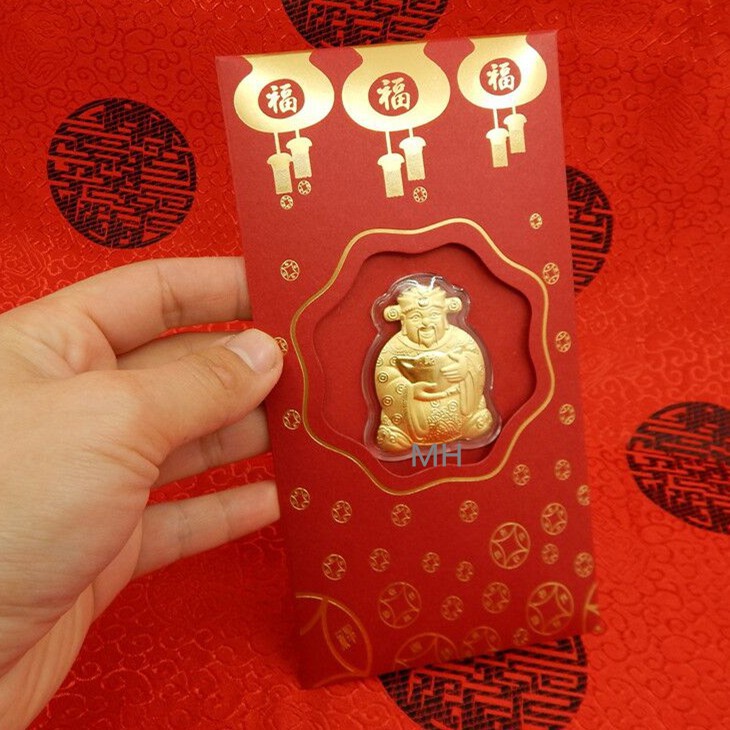 Bao Lì Xì Thần Tài Mạ Vàng 24K - Bao Lì Xì May Mắn Rước Tài Lộc 【】